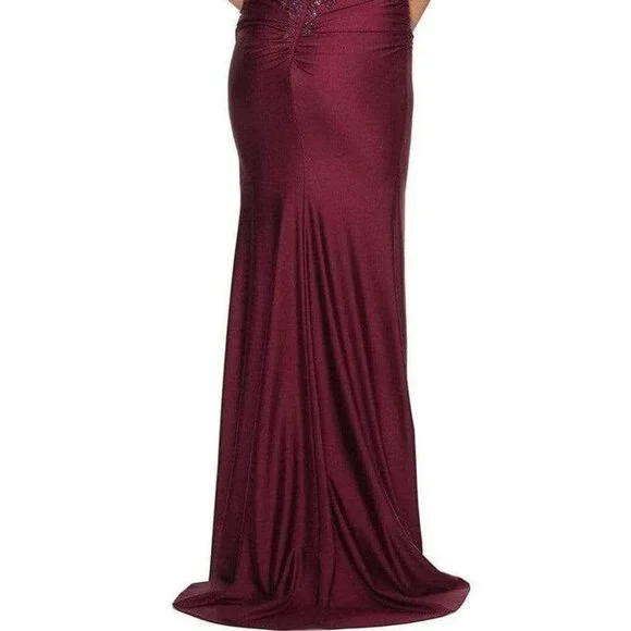 SALE NWT La Femme 30720SC Jersey/Lace Prom Dress Dark Berry Size 8 - Picture 4 of 6